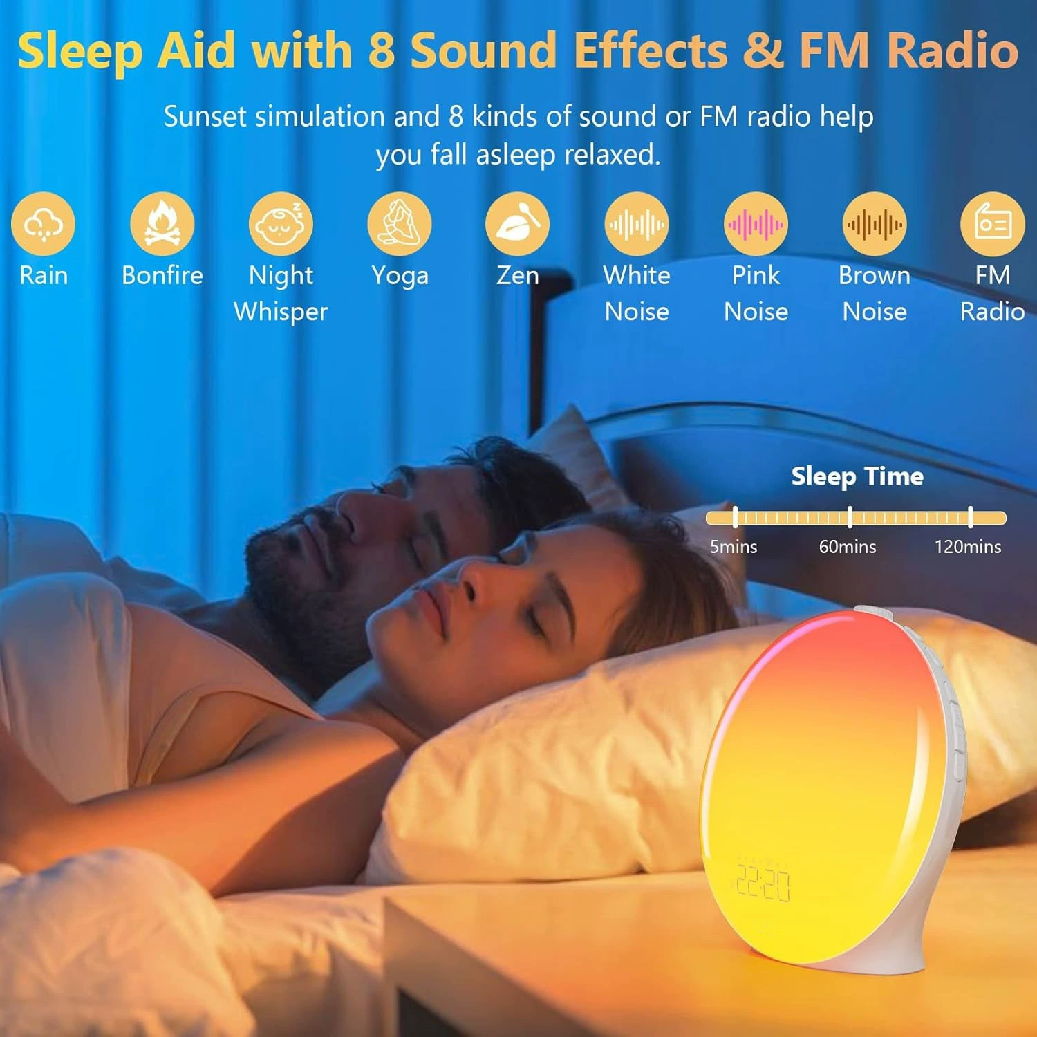 Sunrise Wake-Up Alarm Clock LED, Full Display No-WiFi Version, Adjustable Wake Light