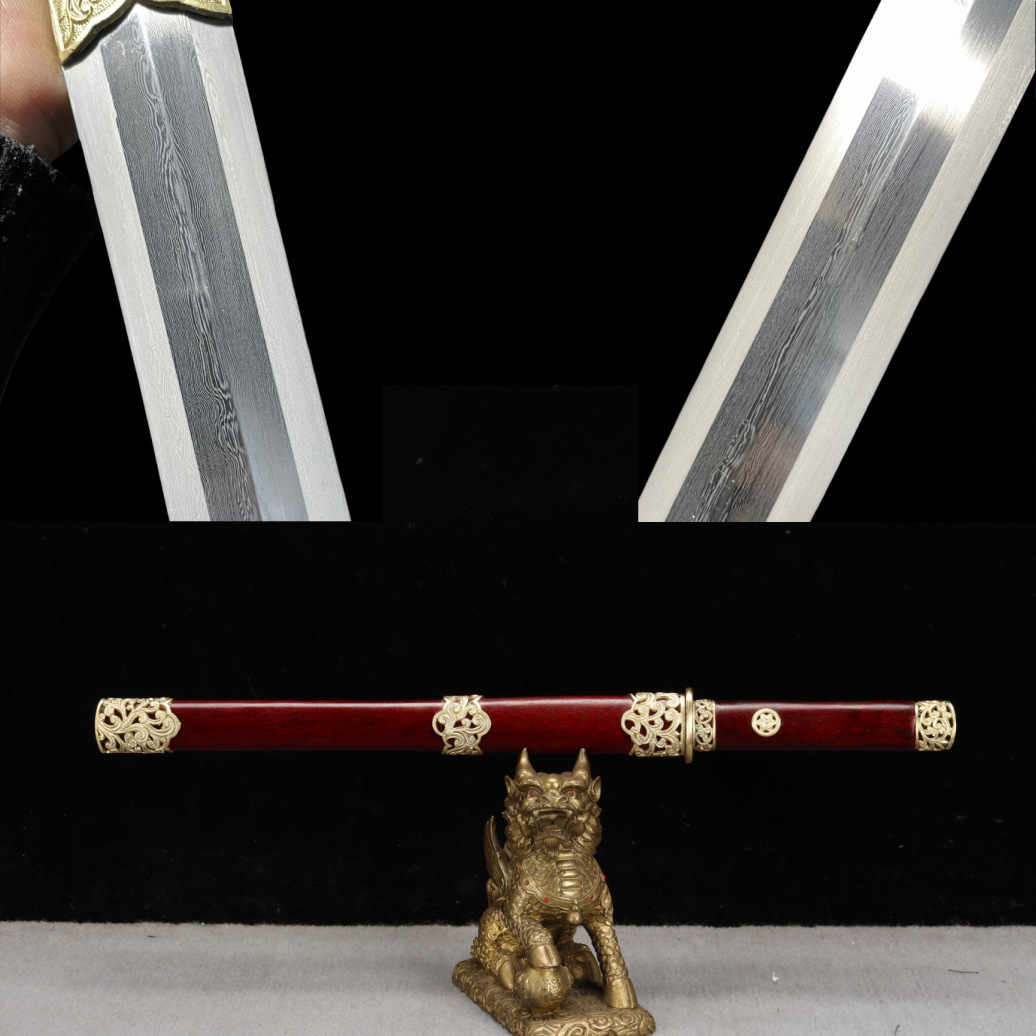 龙泉毅丰刀剑宝剑手工摆件一体锻打花纹钢精研玲珑短剑未开刃