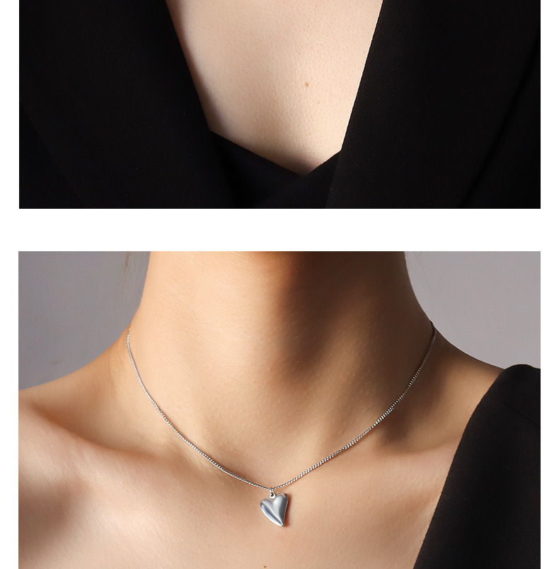 Collier En Or 18 Carats En Acier Au Titane Simple Cœur D&#39;amour Tendance display picture 2