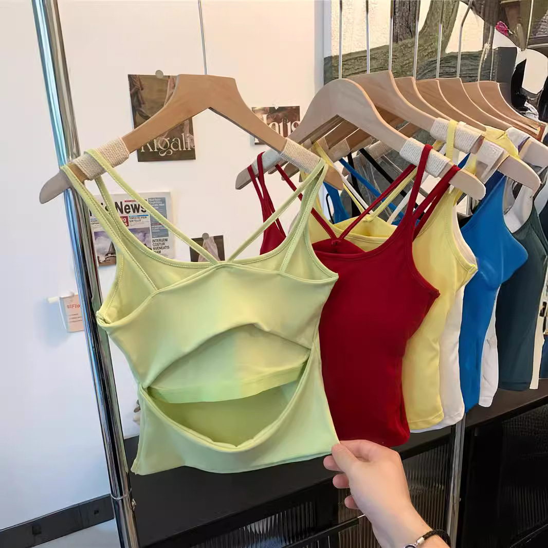Dopamine Yellow Tube Top with Chest Pad Women's Summer Hollow-out Slim-fit Slimming Outer Wear Beautiful Back Top