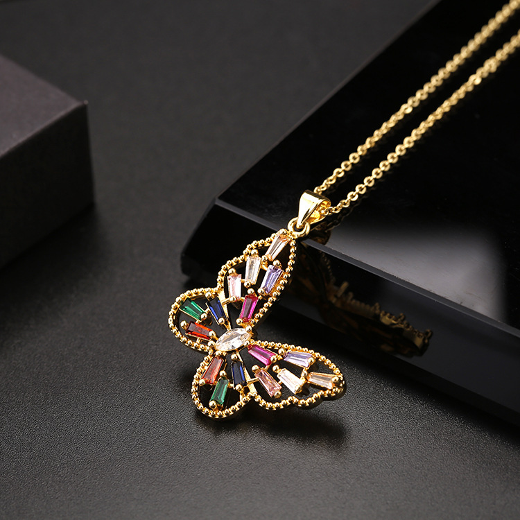 Lady Butterfly Copper Inlay Zircon Pendant Necklace 1 Piece