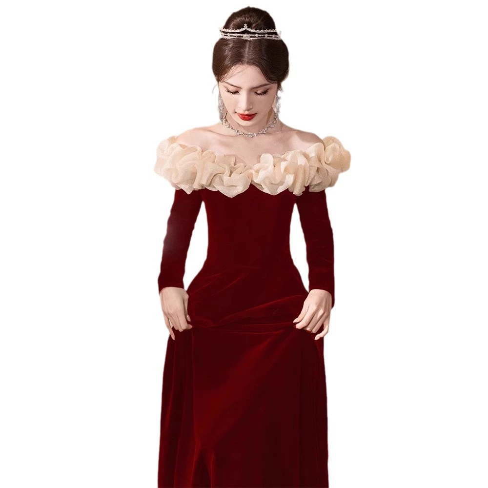 Evening dress, long-sleeve, open shoulders