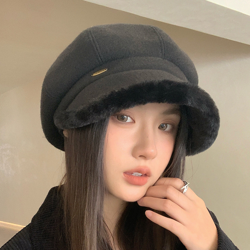 韩版时尚渔夫帽子女秋冬新款显脸小百搭盆帽加绒保暖护耳八角帽潮|undefined