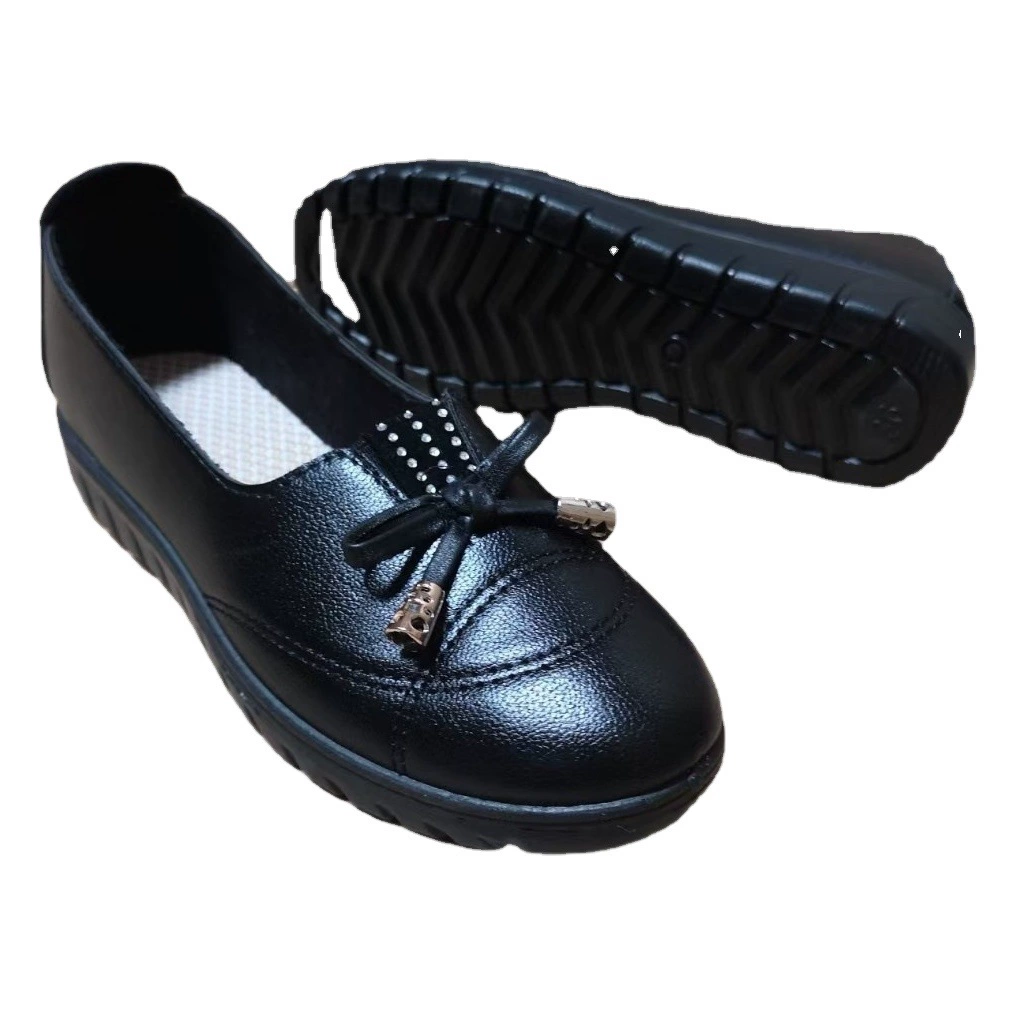 Осенние тканевые туфли в стиле старого Пекина 2025 года для женщин среднего и старшего возраста, туфли из суперфайбера с кожаным бантом, удобная обувь для пожилых женщин