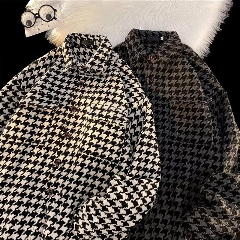 Black and white plaid tweed jacket for men, trendy on Instagram, new spring and autumn style, street-style casual oversized woolen jacket Black and white plaid tweed jacket for men, trendy on Instagram, new spring and autumn style, street-style casual oversized woolen jacket