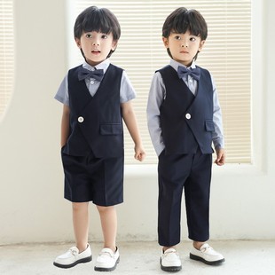 Children's Vest Suit, Boy's Flower Girl Dress, Baby's One-Year-Old Middle-Aged Piano Performance Suit, Pure Color Clothes Overalls
