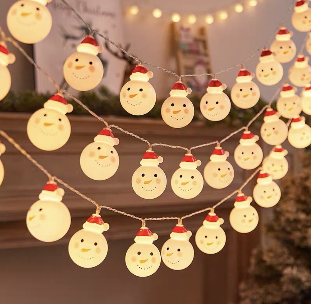 Linterna de cadena de luces de Navidad, muñeco de nieve, estrella, árbol de Navidad, habitación led, decoración de la escena del hogar, ambiente decorativo