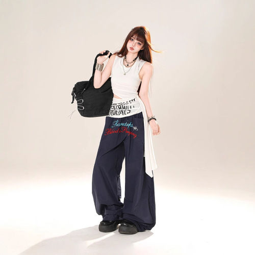 2025 new style American letters embroidered casual machete pants, paratrooper pants, women's design, loose straight, wide-leg pants, trendy