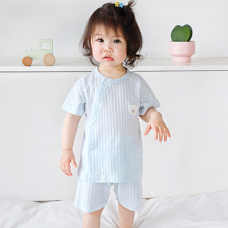 Traje de verano para bebés, ropa de algodón fino de manga corta para niños, ropa de verano para bebés dividida de dos piezas para niños y mujeres
