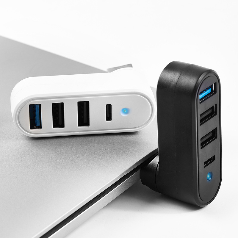 USB Multi-Port Hub + Type-C Hub Portable 3.04-Port Expansion Hub Rotary Compact Splitter