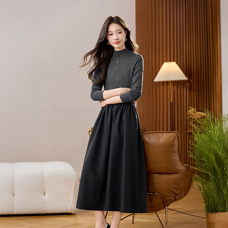 气质优雅长袖连衣裙子女秋装2025新款大方得体的气质长裙款WN1051|undefined