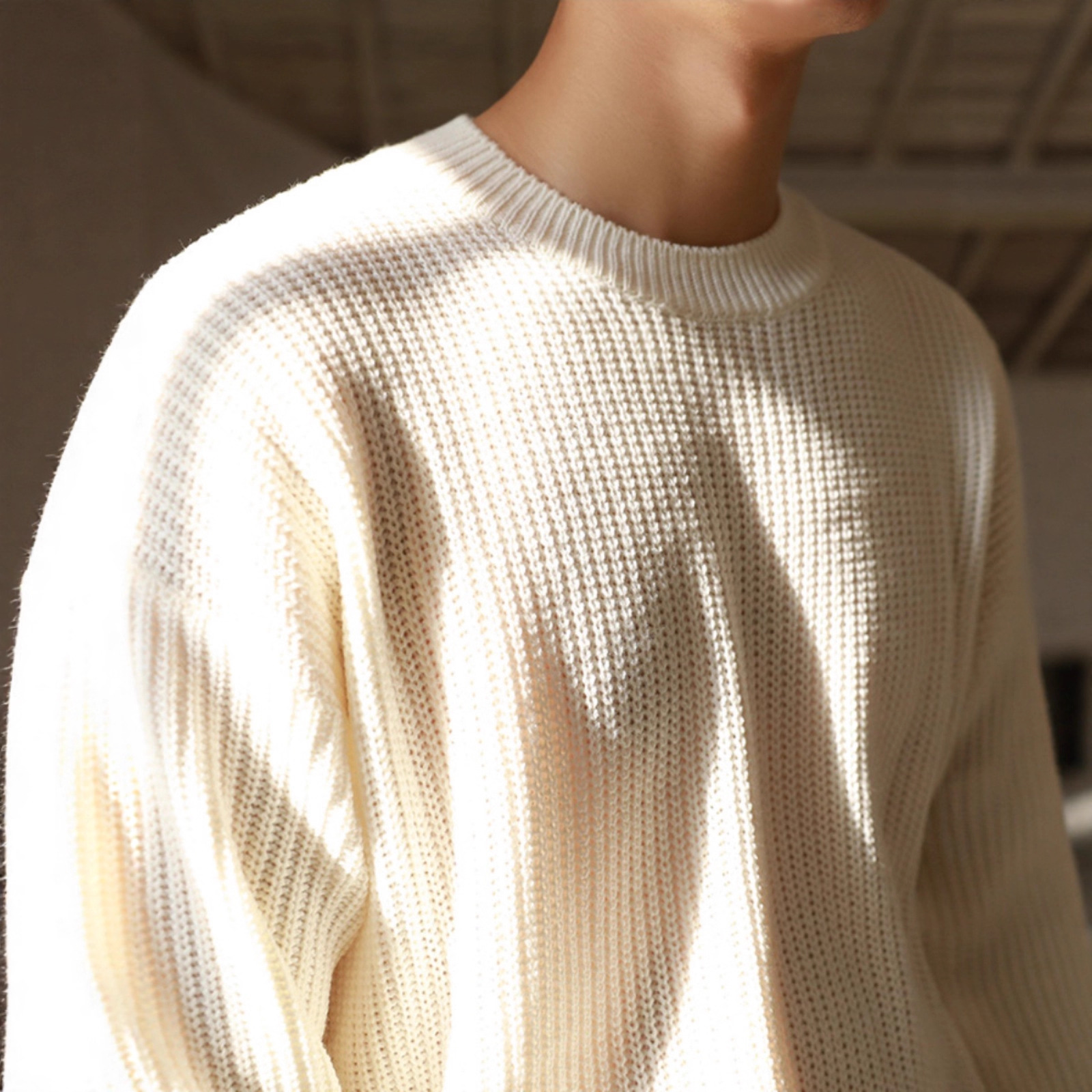 Japanese-Style Trendy Lazy Solid Color Sweater for Men, Autumn and Winter Hong Kong Style Ins Pullover Base Shirt, Round Neck Knitwear