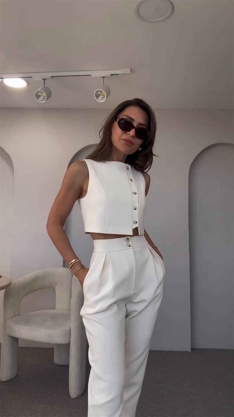 Pant Co-ord Set Sets Type Holiday Daily Women's Casual Streetwear Solid Color Spandex Polyester Button Pant Co-ord Set Pants Sets