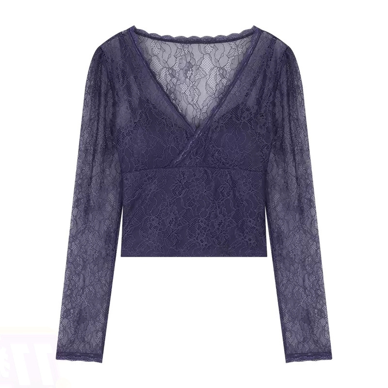 sexy lace purple autumn demi-season short base long-sleeve