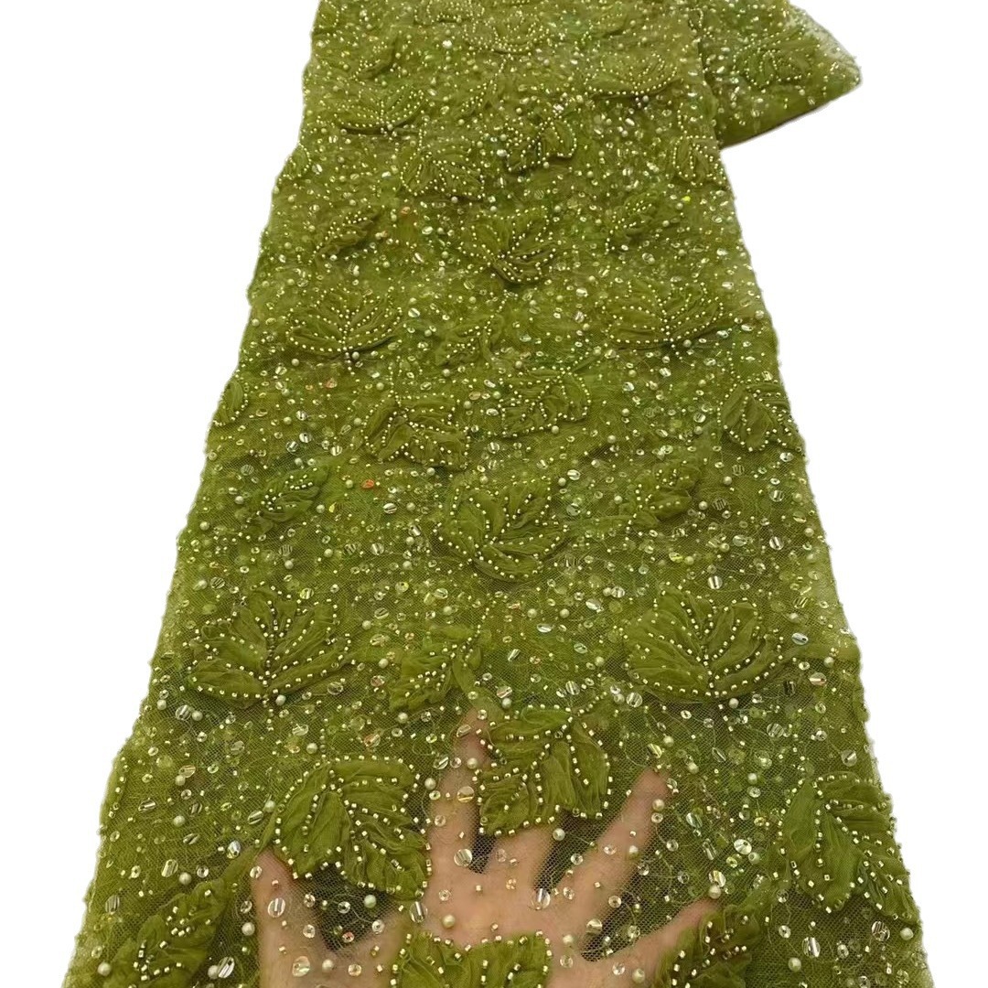 Hojas tridimensionales bordadas tela de malla bordada vestido de boda vestido