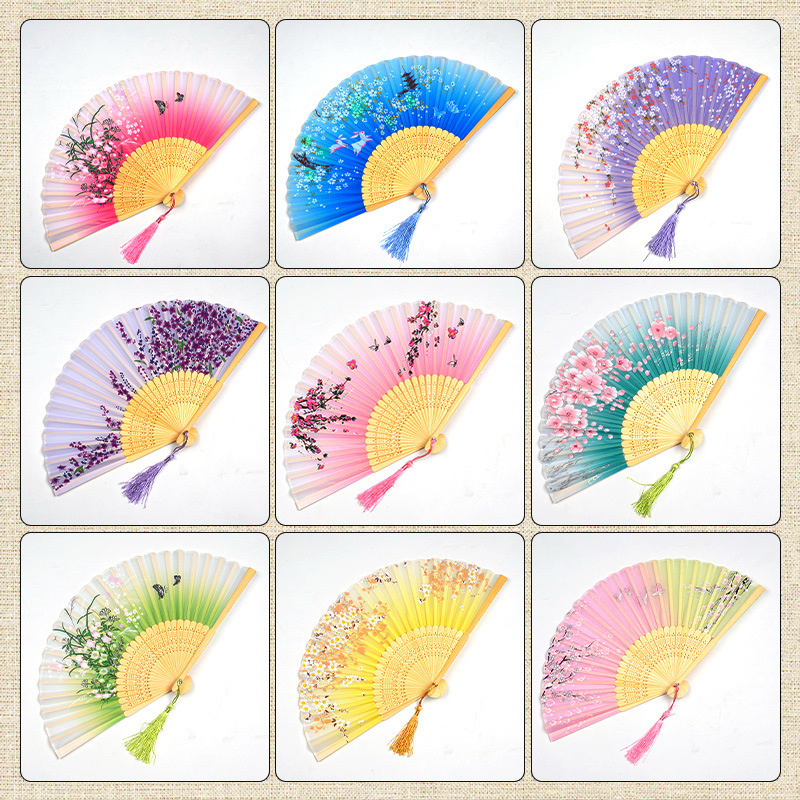 bamboo qualitative two antique green folding fan smiled fan children gifts, Qipao dress chinese folk dance fans 