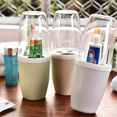 Couple's creative mouthwash cup set with lid, brushing cup, toothbrush holder, dental cylinder, travel toothbrush box, plastic cup