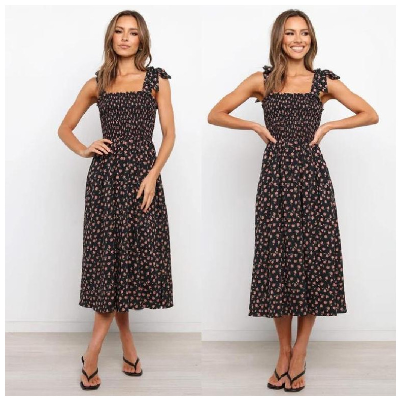 printed suspenders wrapped chest swing dress Nihaostyles wholesale clothing vendor NSJRM72213