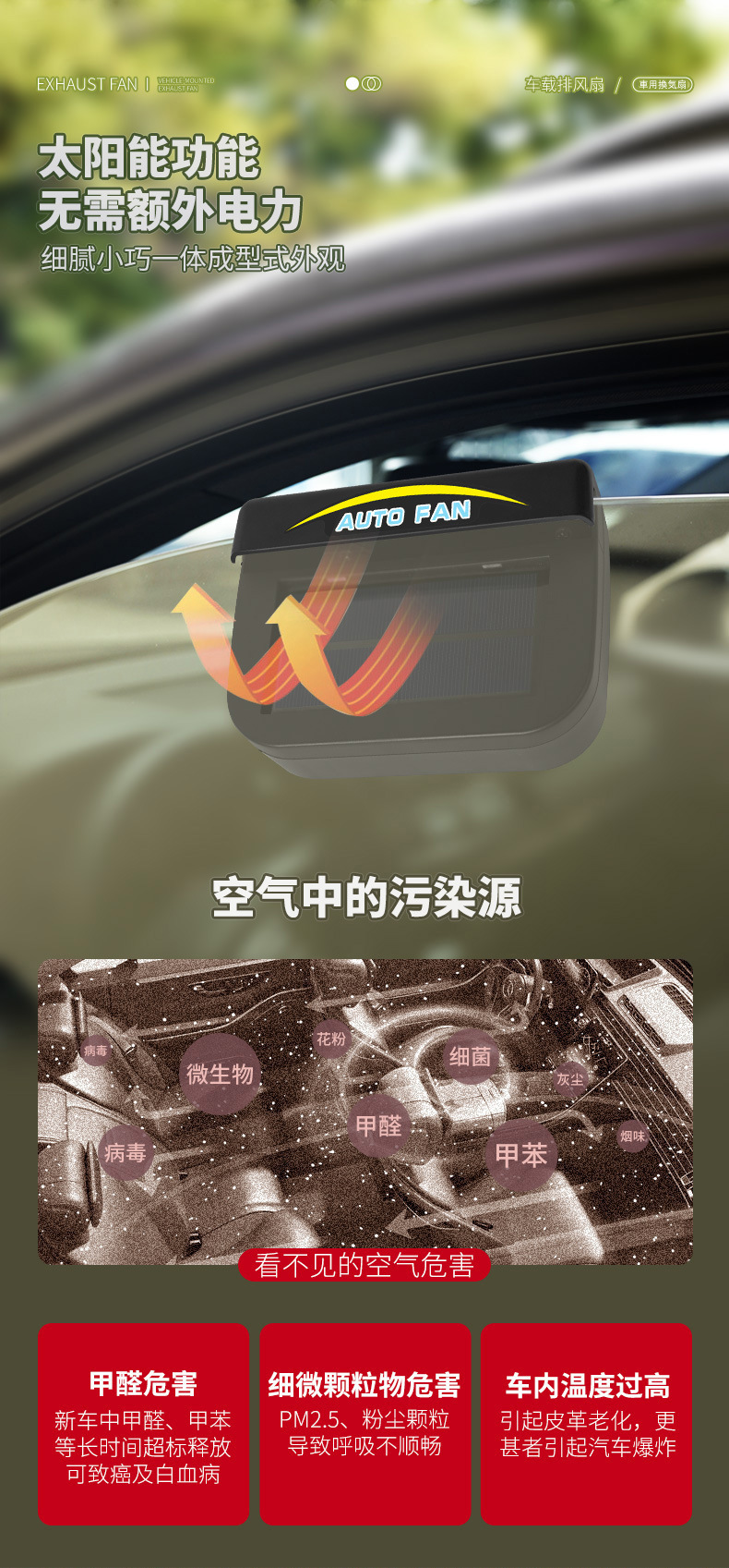 Auto Supplies Car Solar Exhaust Fan Car Ventilation Fan Car Cooling Breathable Exhaust Fan