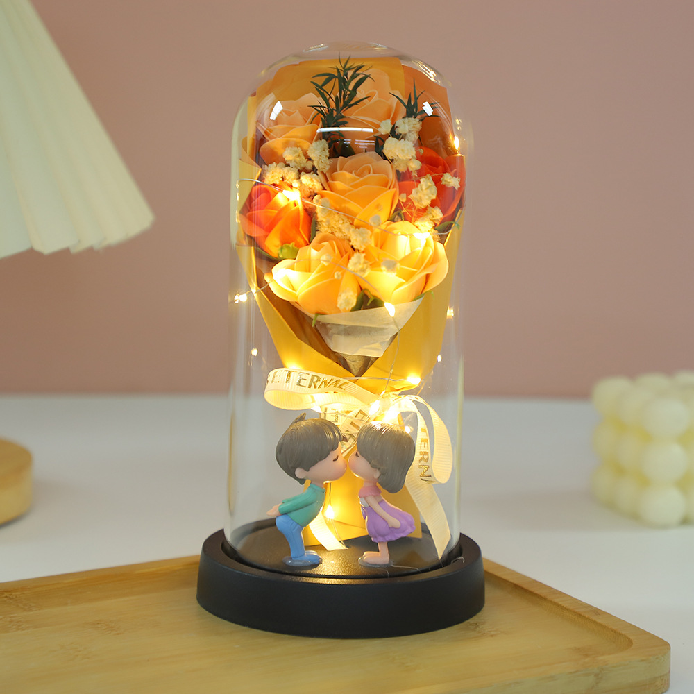 Cubierta de vidrio de flor de jabón de rosa eterna transfronteriza 520 Regalo de cumpleaños del día de la madre Adornos creativos para novios