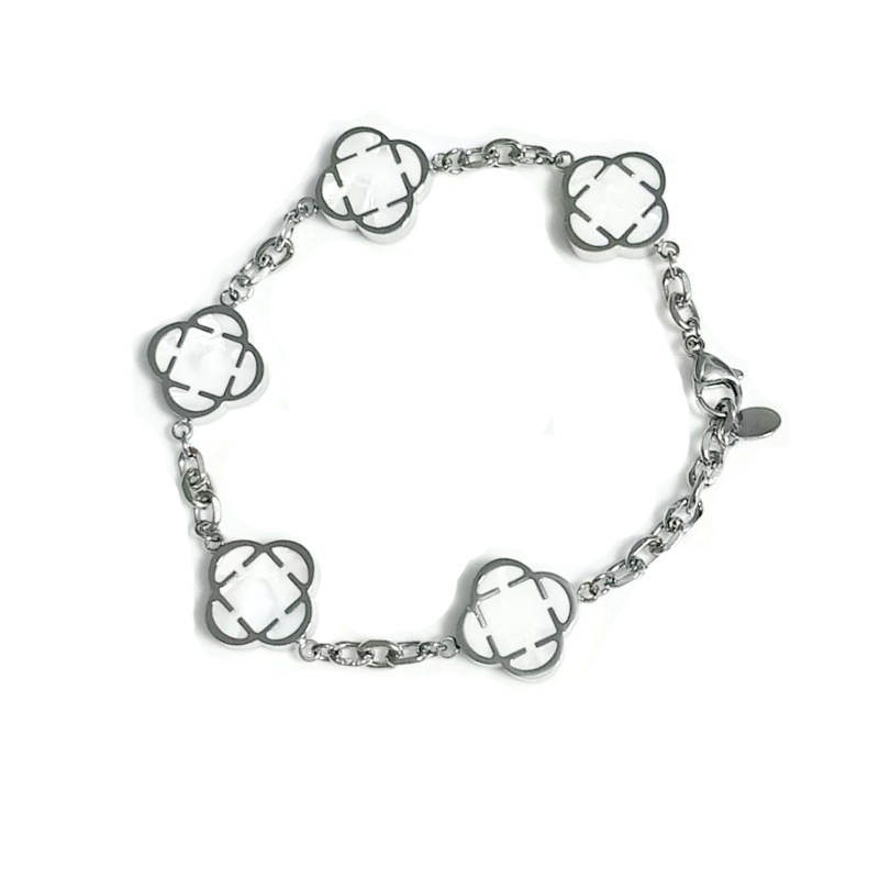 스틸 컬러 모조 화이트 쉘 네잎 클로버 화이트 롱 스타일