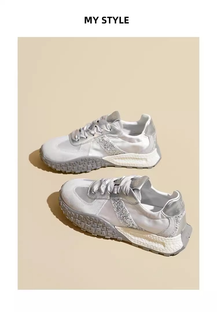 Silberne Damen Freizeitschuhe Aus Echtleder Und Satin Mit Plateausohle_voghion.com