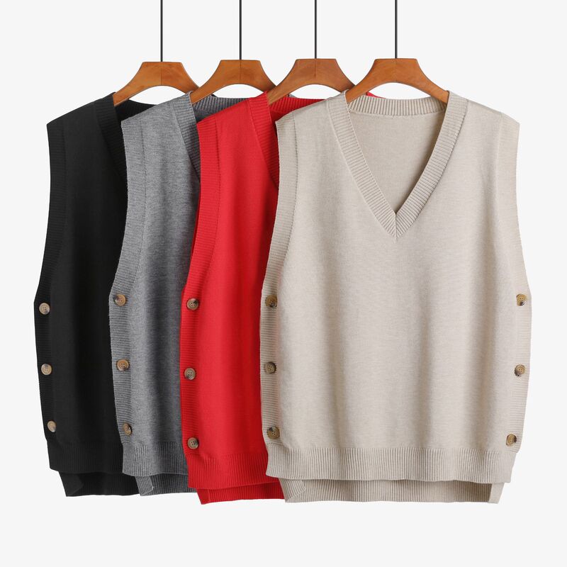 European and American Export 120kg Spring Plus Size Women's V Neck Sweater Vest Button Waistcoat Preppy Style Loose Vest