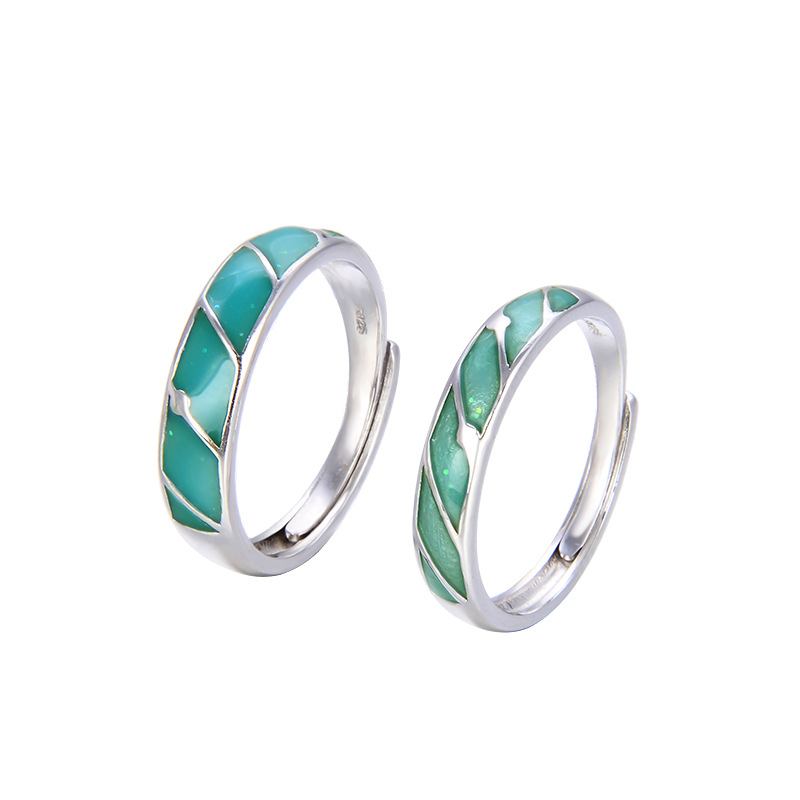 Anillo de pareja de plata esterlina 925 un par de diseño de nicho de anillo de goteo de aceite para hombres y mujeres 520 regalos de San Valentín