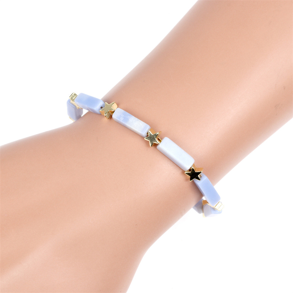 Fashion Pentagram Rectangle Copper Beaded Agate Bracelets Necklace