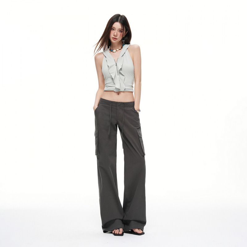 2026 Summer New Arrival: American-style functional pure cotton low-waist drawstring workwear straight-leg casual pants for women 2026 Summer New Arrival: American-style functional pure cotton low-waist drawstring workwear straight-leg casual pants for women
