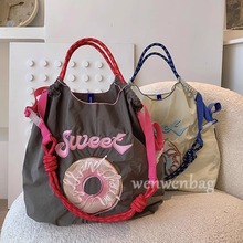 日系ballchain包女生通勤大容量刺绣尼龙帆布环保购物袋斜挎女包