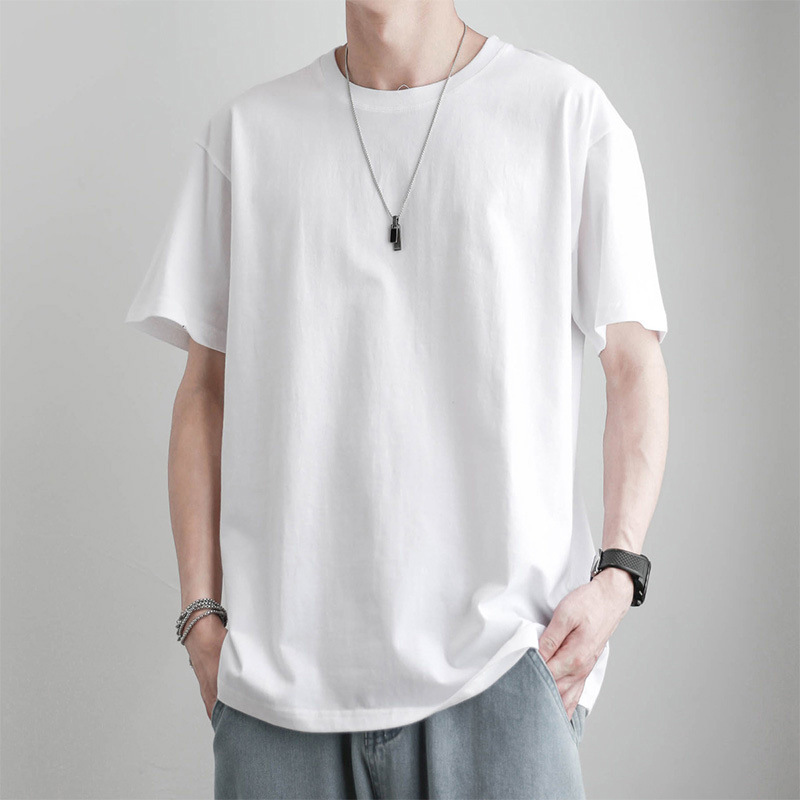 Men's cotton summer white universal solid color colored base…