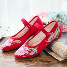 尖头鞋  单鞋 昙花绣花布鞋 软底舒适女鞋一件代发