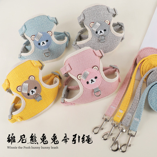 Rabbit small pet outdoor rope dog cat guinea pig clothing harness vest style cartoon bear traction rope