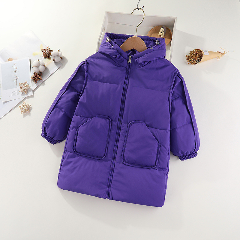 2024 chaqueta de los nuevos niños de media longitud de los niños y niñas de los niños medianos y grandes de invierno cálido con capucha chaqueta de los niños