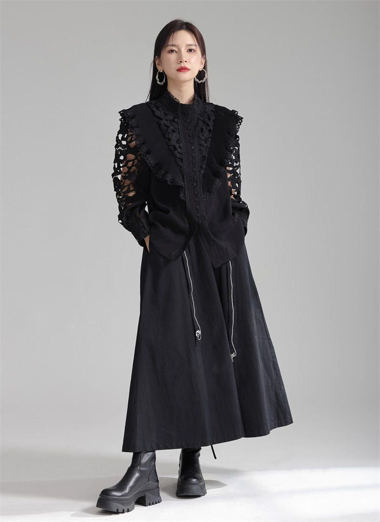 法米姿 早春新款宫廷风法式刺绣镂空衬衫显瘦别致立领上衣