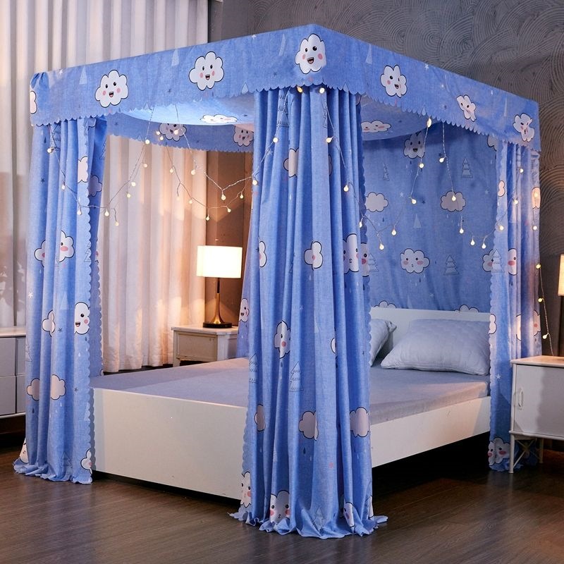 Cortina de cama de tres puertas para dormitorio piso a prueba de viento cortina de cama caliente para cuatro estaciones general a prueba de polvo mosquiteros