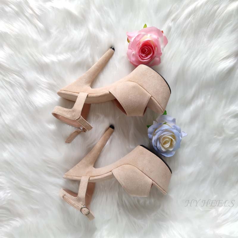 Sandal cao gót 15cm quai khóa phong cách dự tiệc thanh lịch — Đỏ mơ, Đen Đỏ, Đỏ rượu, Màu đen chi tiết 3