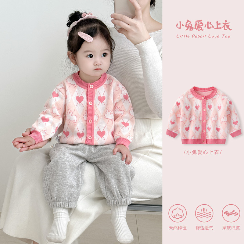 婴儿秋装套装2025新款女宝宝毛衣卫裤分体两件套女童早秋外套衣服|undefined