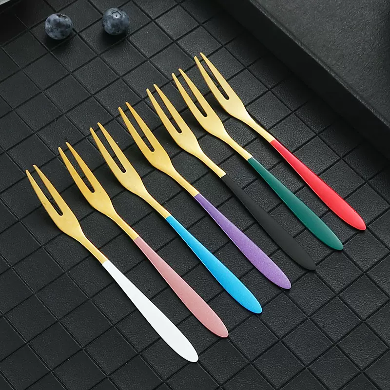 不锈钢水果叉甜品点心蛋糕沙拉二齿小叉子  LOGO激光月饼叉水果签