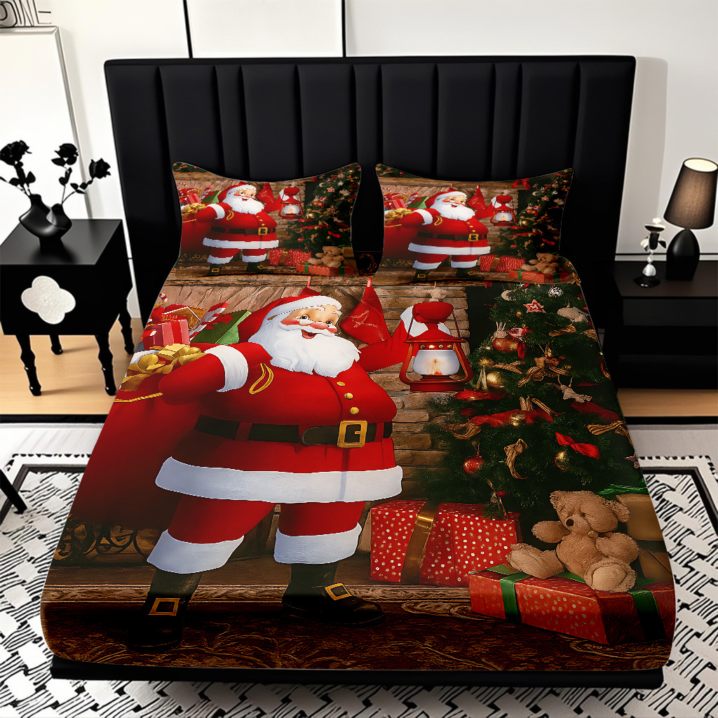 TEMU / JIT nuevos productos transfronterizos adorables series de Navidad molido HD impresión digital cama de cama Kasa set ropa de cama