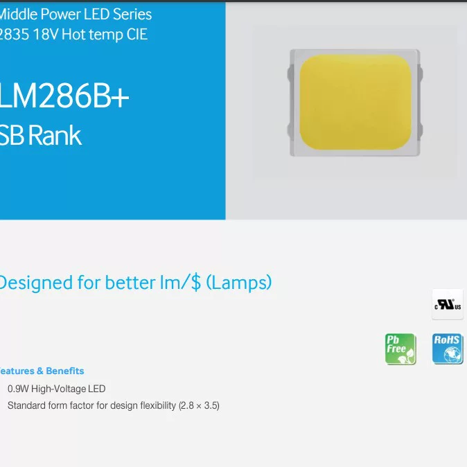 三星 LED 18V 1W RA80/RA90 2835 LM286B+ SB яркостьlamp bead