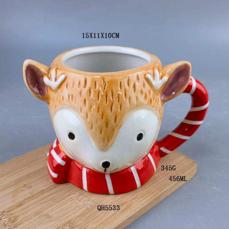 Керамическая кружка, ручка в виде 3D лисы, рисунок мультфильм, объём 301–400 мл