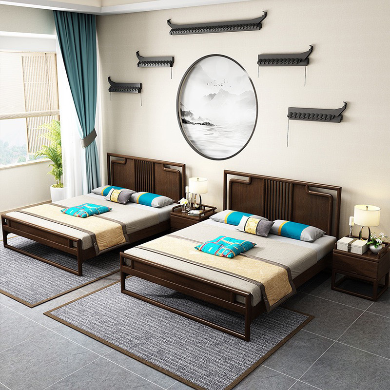 B&B Hotel Song's Aesthetic Solid Wood Bed Ash Wood 1.8m Double Bed Apartment High-End Complete Furniture Factory