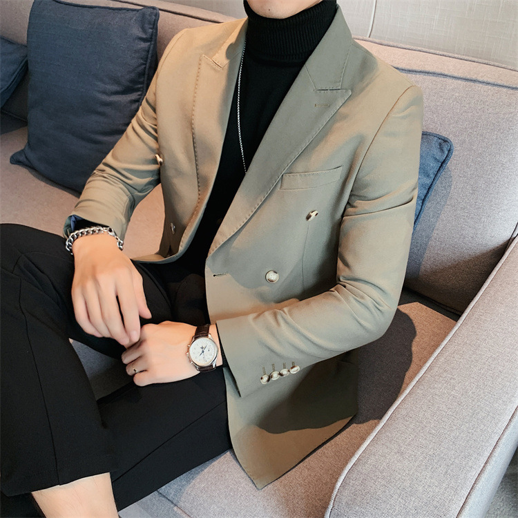 boy Boy 2024 Cross-Border Double-Breasted Business Suit Slim Fit Solid Color European And American Simple Men's Blazer Jacket_viptrois.com