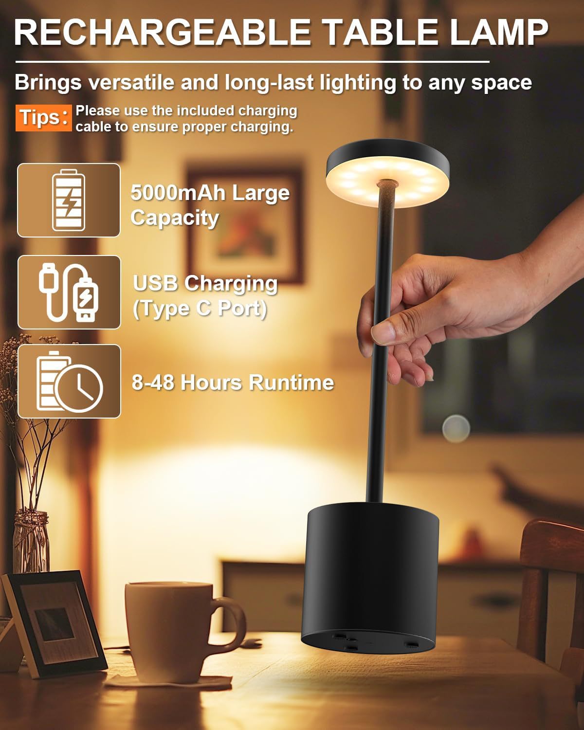 Luz de escritorio recargable de toque transfronterizo retrógrada en forma de I lámpara de escritorio de aluminio decoración de café dormitorio luz de noche USB image 7