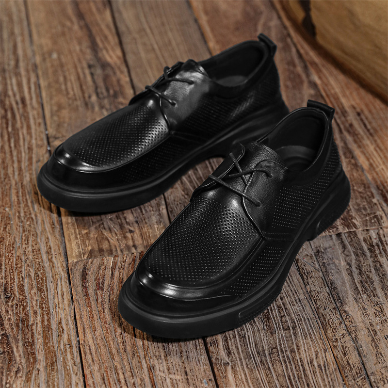 남성용 가죽 신발 2025 봄 신작 비즈니스 캐주얼 작업 신발 부드러운 표면 정품 가죽 올 블랙 순수 소 가죽 남성 신발