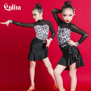 Leopard printed Latin dance dresses for girls children latin stage performance clothes latin dance wear for kids