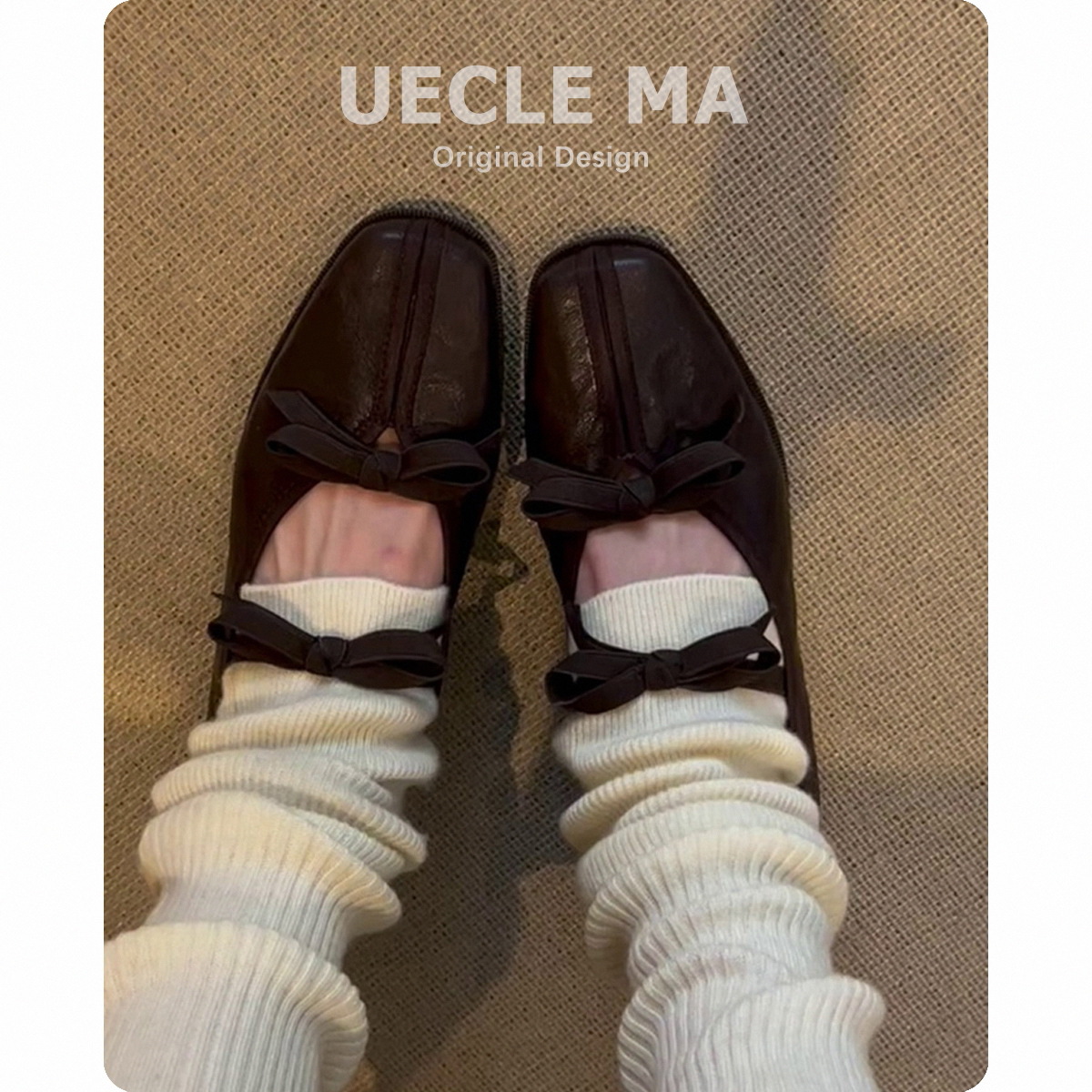 Dam ballerinaskor i äkta läder med rosett i retro stil_voghion.com