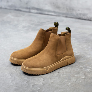 Autumn high-top Martin boots men's genuine leather British slip-on casual short boots retro all-match mid-top Chelsea boots